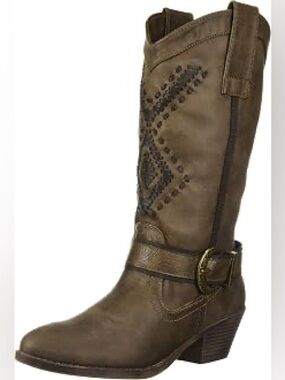 Austin Trading Co faux leather western-style boots buckle strap embroidered Sz 7